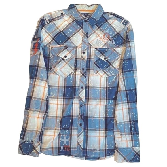 Affliction Black Premium Men's Shirt XL  – Embroidered Snap Plaid Western Luxe‎ - Picture 1 of 16